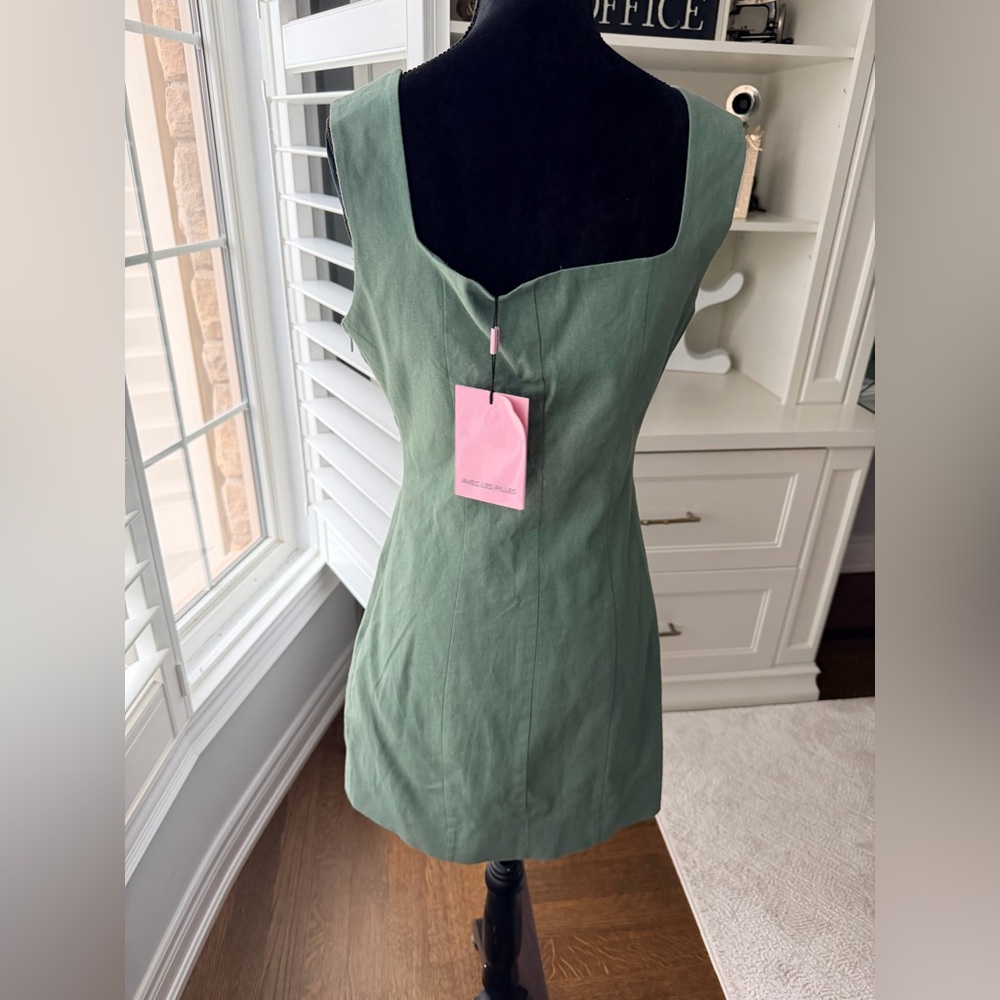 AVEC LES FILLES Sage Green Linen Matching Dress & Blazer Set 2 Pieces SZ XS NEW - Picture 10 of 15